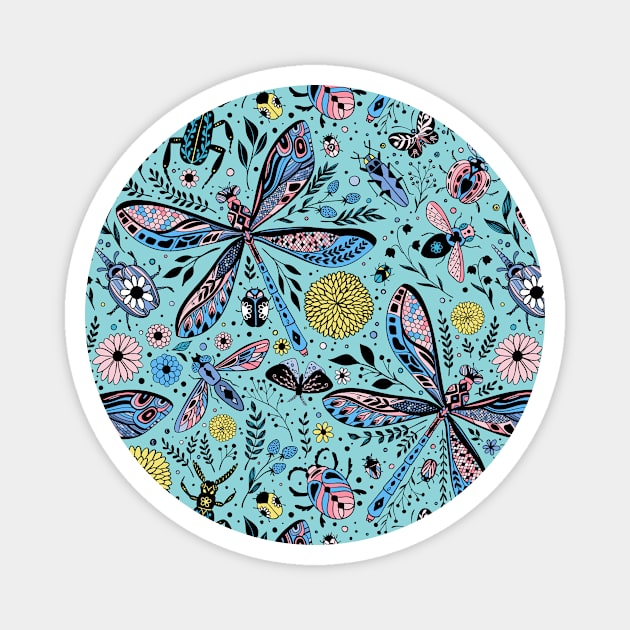 Doodle bugs on pool blue Magnet by katerinamk